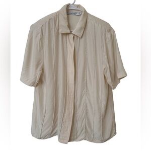 Vtg PAUL ALEXANDER Women’s Blush Silk Pearl Accent Button Up Old Money Top Sz 10